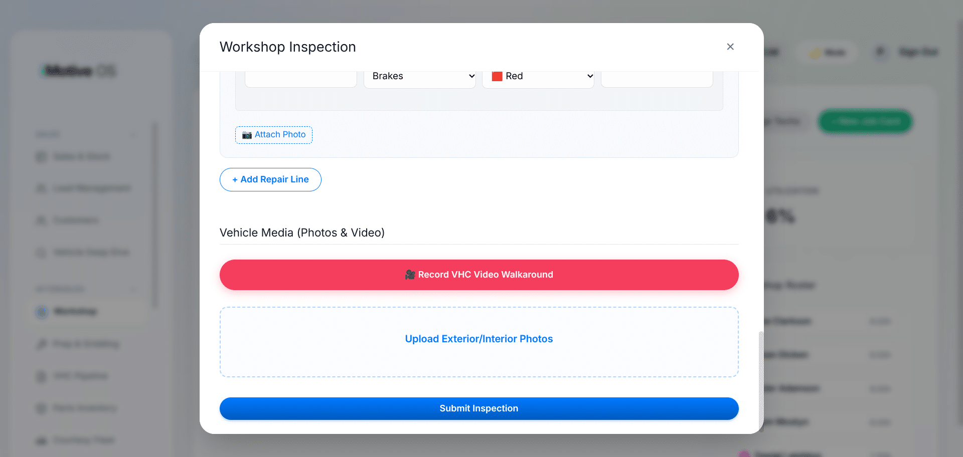 Vehicle health check accessed from a digital job card